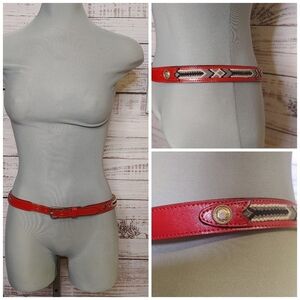 Red Embroidered Leather Belt Size L
